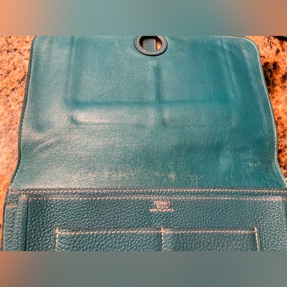 Hermes Turquoise Pebbled Leather Wallet - Picture 3 of 6